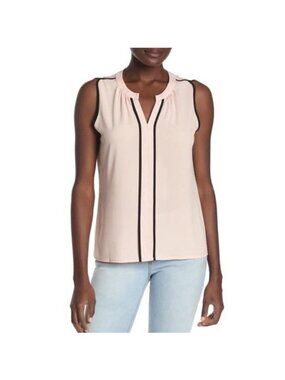 Calvin Klein Piped Sleeveless Pullover Blouse in Pink/Black - Size XS
